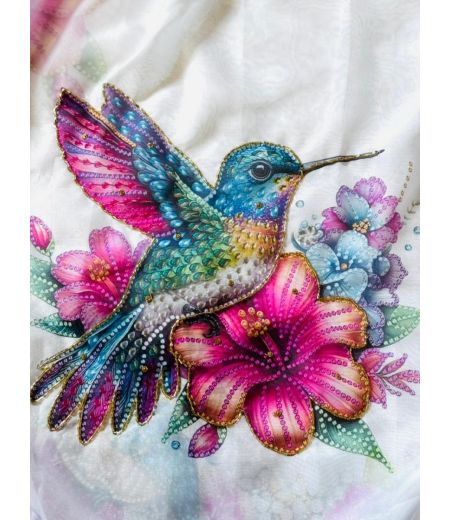 DB522 Beautiful Soft Tebby Silk Floral Printed Hand Cutdana Work Celebrity Inspired Sarees.(Blouse Unstitched)