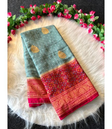 DB527 Beautiful Soft Marshmallow Silk Bandhani Foil Printed Celebrity Inspired Sarees.