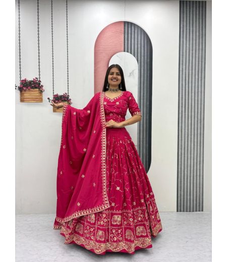 DB536  Beautiful Soft Crape Silk Sequence Emboridary Thread Work Designer Lehenga Sets.