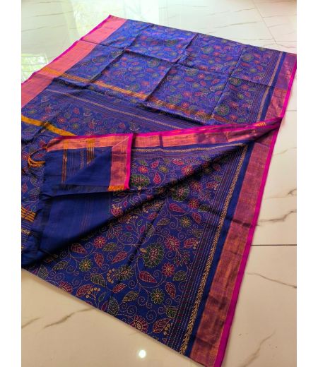 DB537 Beautiful Soft Mulmul Cotton Kantha Block Printed Celebrity Inspired Sarees.