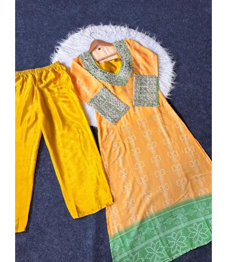 DB551 Beautiful Soft Faux Georgette Padding Bandhani Printed Designer Kurti Sets.