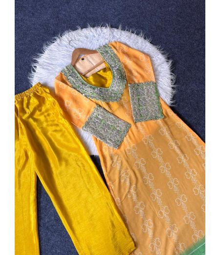 DB551 Beautiful Soft Faux Georgette Padding Bandhani Printed Designer Kurti Sets.