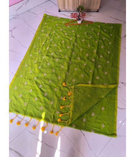 DB567 Beautiful Soft Cotton Embroidery Work Celebrity Inspired Sarees.