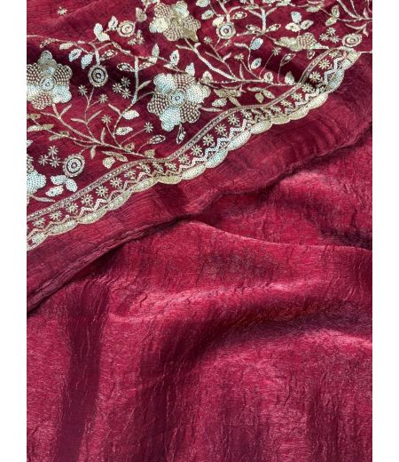 DB566 Beautiful Soft Crush Silk Celebrity Inspired Sarees with Handwork Blouse.