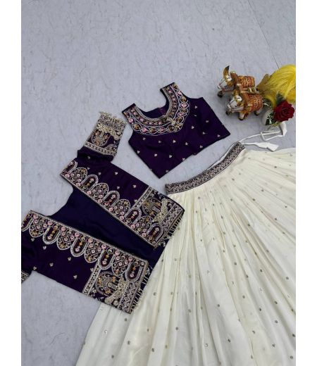 DB569 Beautiful Soft Vichitra Silk Sequence Emboridary Work Designer Lehenga Sets.