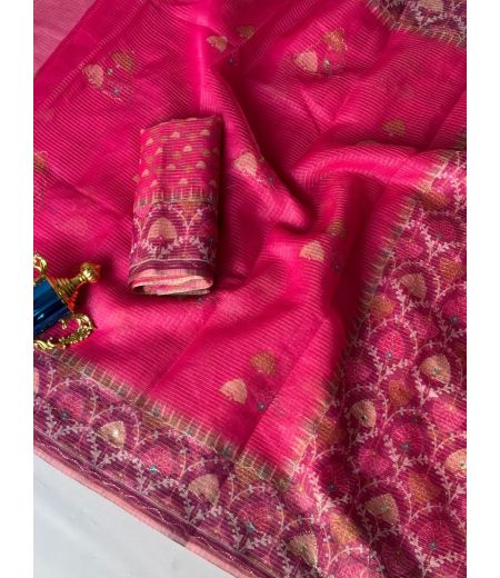 DB600 Beautiful Soft Kota Doriya Elegant Printed Embroidery Mirror Work Celebrity Inspired Sarees.