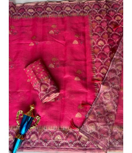 DB600 Beautiful Soft Kota Doriya Elegant Printed Embroidery Mirror Work Celebrity Inspired Sarees.