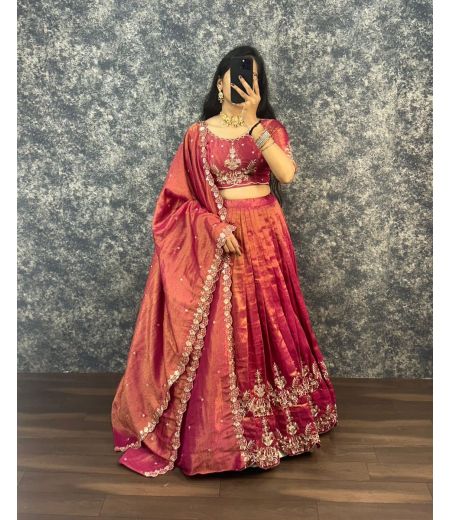 DB596 Beautiful Soft Tissue Silk Sequence Emboridary Work Designer Half Sares~Lehenga Sets.