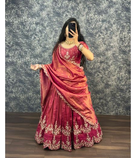 DB596 Beautiful Soft Tissue Silk Sequence Emboridary Work Designer Half Sares~Lehenga Sets.