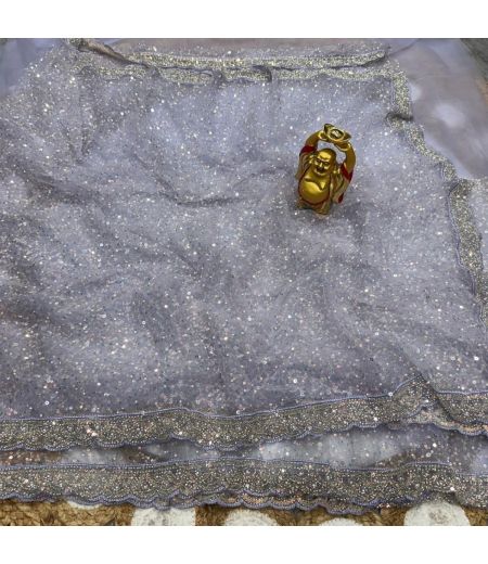 DB602 Beautiful Soft Net Sequence Emboridary Bids Work Celebrity Inspired Sarees.