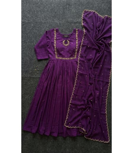 DB616 Beautiful Soft Vichitra Silk  Handwork Designer Gown Sets.