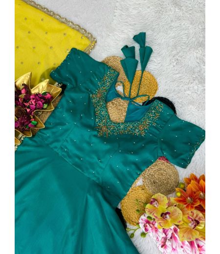 DB637 Beautiful Soft Vichitra Silk Maggam Handwork Designer Gown Sets.