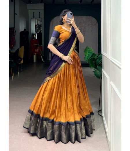 DB642 Beautiful Soft Dola Chex Zari Weaving Designer Half Sarees~Lehenga Sets.
