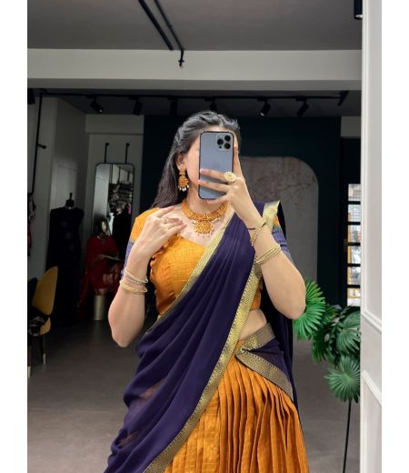 DB642 Beautiful Soft Dola Chex Zari Weaving Designer Half Sarees~Lehenga Sets.