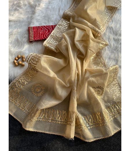 DB640 Beautiful Soft Kota Doriya Zari Chex Weaving Gotapatti Work Celebrity Inspired Sarees.