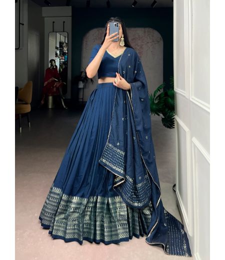 DB644  Beautiful Soft Chanderi Silk Zari Weaving Designer Half Saree~Lehenga Sets.