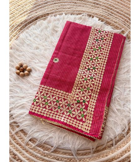 DB662 Beautiful Soft Kota Doriya Zari Chex Weaving Gotapatti Work Celebrity Inspired Sarees.
