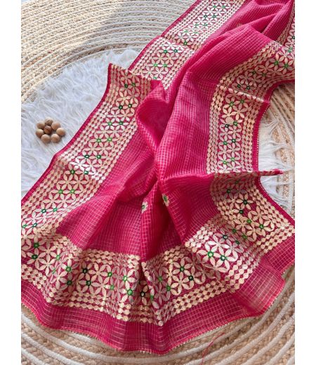 DB662 Beautiful Soft Kota Doriya Zari Chex Weaving Gotapatti Work Celebrity Inspired Sarees.