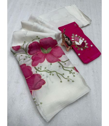 DB667 Beautiful Soft Organza Floral Printed Foil Work Celebrity Inspired Sarees.