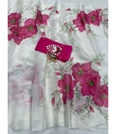 DB667 Beautiful Soft Organza Floral Printed Foil Work Celebrity Inspired Sarees.