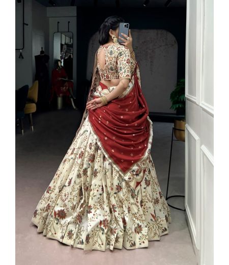 DB675 Beautiful Soft Tasar Silk Floarl Printed Celebrity Inspired Lehenga Sets.