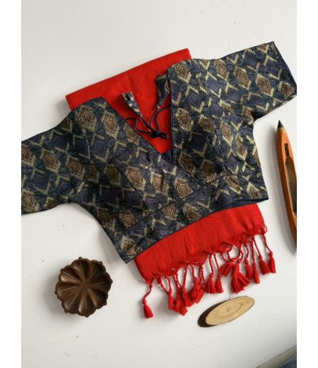 DB692 Beautiful Soft Handloom Mulmul Cotton Sarees with Designer Stitched Blouse.