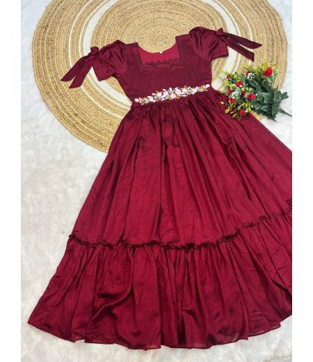 DB703 Beautiful Soft Blooming Vichitra Silk Designer Handwork Gown.