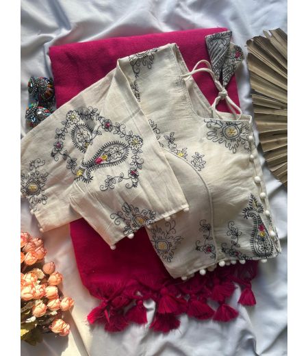 DB700  Beautiful Soft Handloom Mulmul Cotton Celebrity Inspired Sarees with Designer Stitched Blouse.