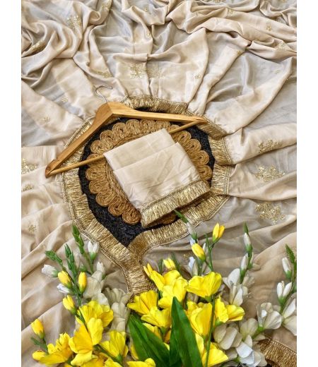 DB699 Beautiful Soft Chinnon Silk Embroidery Work Celebrity Inspired Saree with Designer Lace Border.