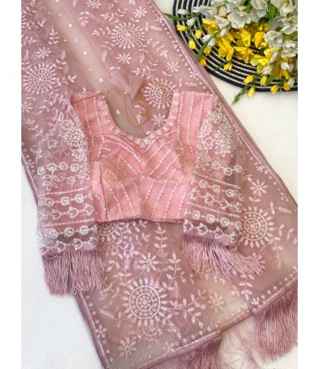 DB709 Beautiful Soft Butterfly Net Sequence Emboridary Work Celebrity Inspired Saree.