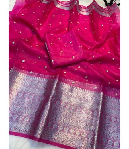 DB707 Beautiful Soft Organza Multi Embroidery Work Celebrity Inspired Sarees.