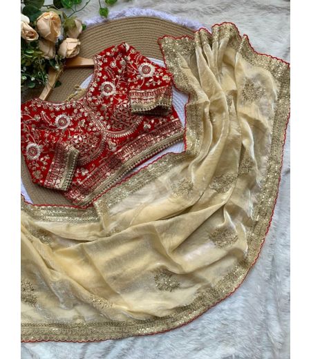 DB705 Beautiful Soft Sartin Silk Sequence Emboridary Butti Work Celebrity Inspired Sarees with Designer Stitched Blouse.