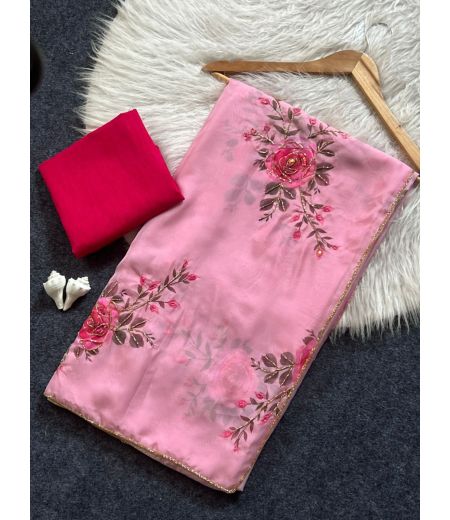 DB713 Beautiful Soft Tabby Silk Floral Hand Cutdana Work Celebrity Inspired Sarees.