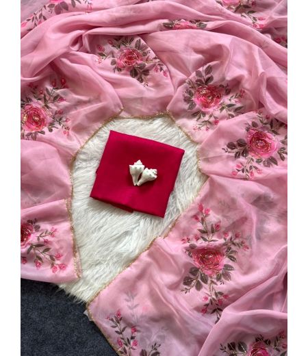 DB713 Beautiful Soft Tabby Silk Floral Hand Cutdana Work Celebrity Inspired Sarees.