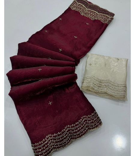 DB715 Beautiful Soft Space Sattin Silk Sequence Bids Work Celebrity Inspired Sarees.