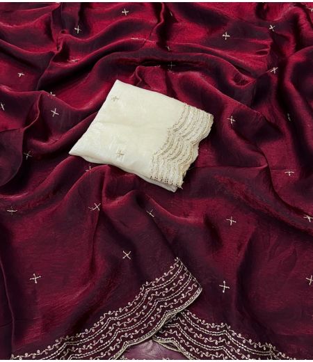 DB715 Beautiful Soft Space Sattin Silk Sequence Bids Work Celebrity Inspired Sarees.