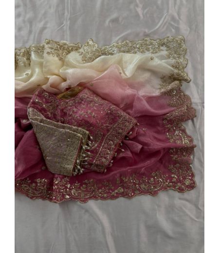 DB693 Beautiful Soft Padding Sattin Silk Sequence Emboridary Work Sarees with Designer Stitched Blouse.