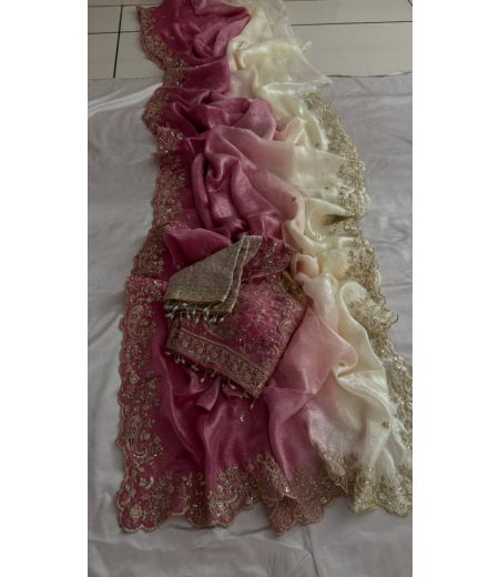 DB693 Beautiful Soft Padding Sattin Silk Sequence Emboridary Work Sarees with Designer Stitched Blouse.