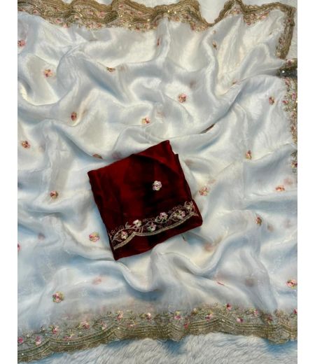 DB721 Beautiful Soft Space Silk Sequence Emboridary Thread Work Celebrity Inspired Sarees.