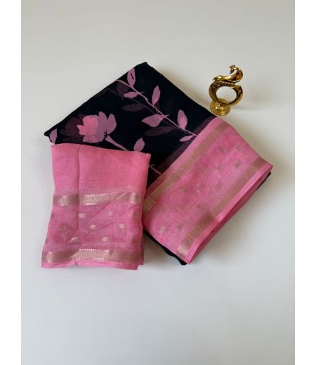 DB720 Beautiful Soft Marshmallow Silk Elegant Printed Sarees with Jacquard Border.