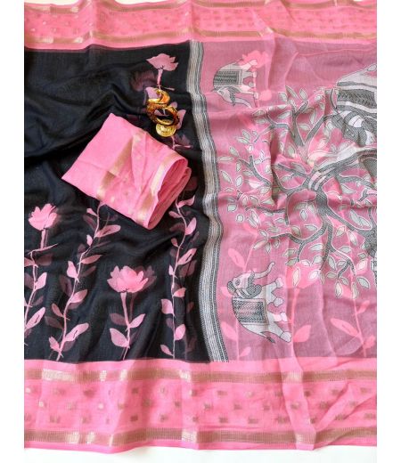 DB720 Beautiful Soft Marshmallow Silk Elegant Printed Sarees with Jacquard Border.