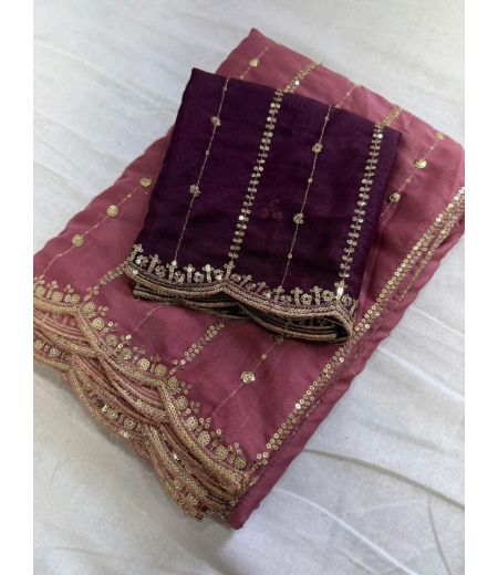 DB738 Beautiful Soft Georgette Sequence Emboridary Work Celebrity Inspired Sarees.