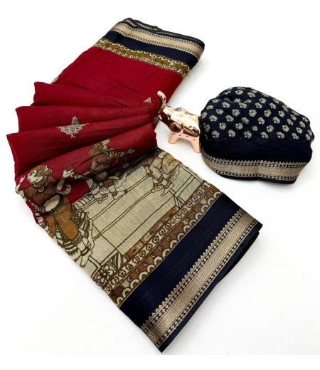 DB748 Beautiful Soft Mulmul Cotton Kalamkari Printed Celebrity Inspired Sarees.