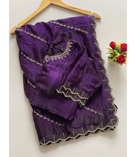 DB745 Beautiful Soft Sattin Silk Bits Siroski Work Celebrity Inspired Sarees.(Blouse Unstitched)