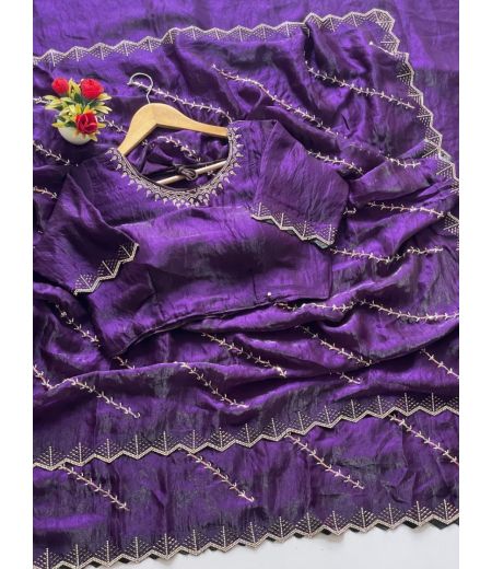 DB745 Beautiful Soft Sattin Silk Bits Siroski Work Celebrity Inspired Sarees.(Blouse Unstitched)