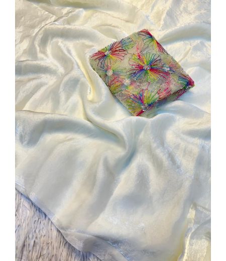 DB741 Beautiful Soft Sattin Silk Celebrity Inspired Sarees with Designer Work Blouse.