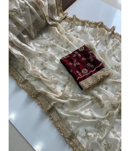 DB746 Beautiful Soft Space Sattin Silk Sequence Bits Work Celebrity Inspired Sarees.