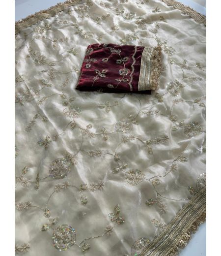 DB746 Beautiful Soft Space Sattin Silk Sequence Bits Work Celebrity Inspired Sarees.