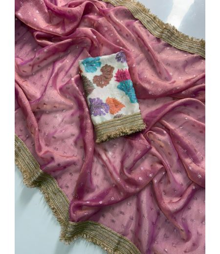 DB752 Beautiful Soft Moss Silk Zari Butti Weaving Celebrity Inspired Sarees with Designer Lace Border.