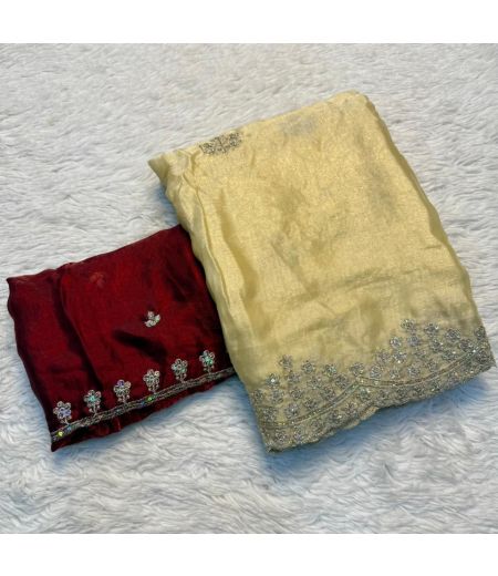 DB755 Beautiful Soft Space Silk Sequence Emboridary Work Celebrity Inspired Sarees.